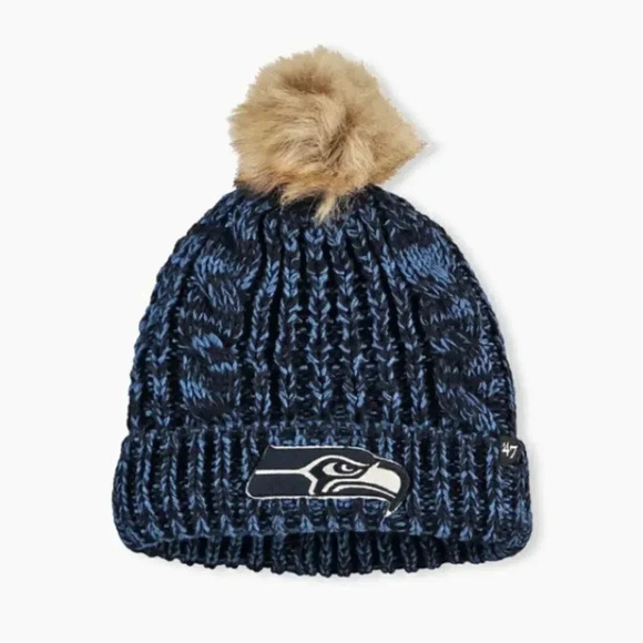 47 Brand NFL Seattle Seahawks Navy Meeko Cuff Pom Beanie - Picture 1 of 6